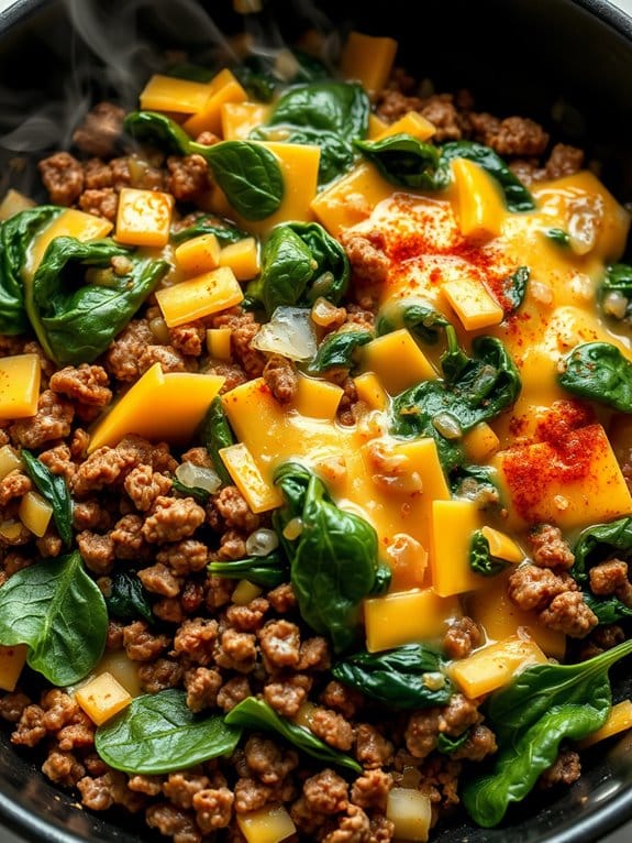beef and spinach skillet