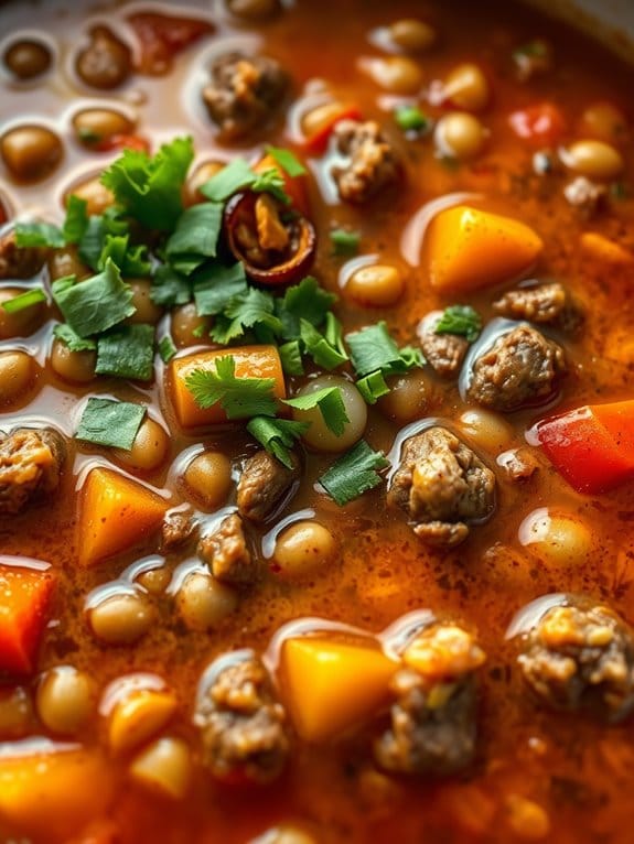 hearty meat and legumes