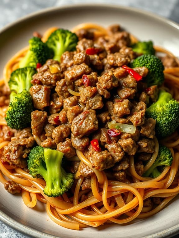 spicy beef broccoli noodles