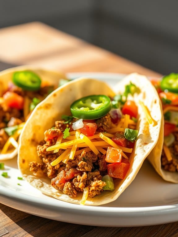spicy beef filled breakfast tacos