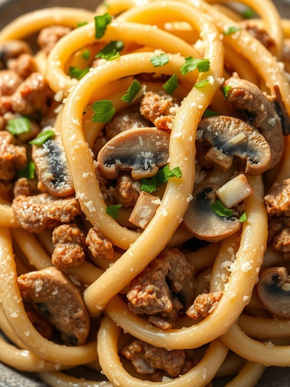 creamy mushroom pork pasta