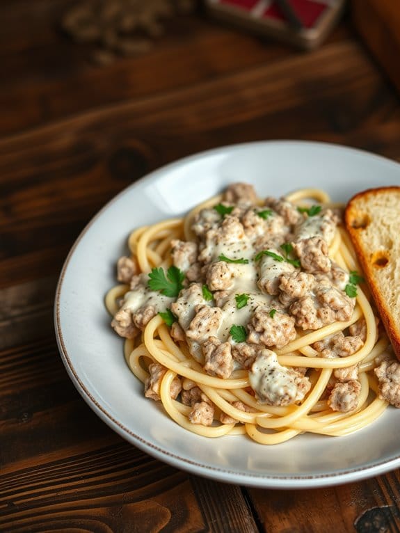 creamy pasta with ground pork