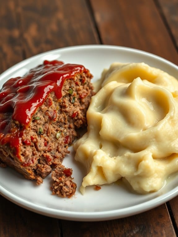 hearty meatloaf with mashed potatoes