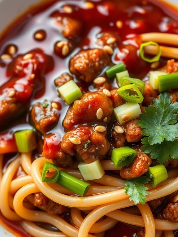 plum flavored pork noodle dish