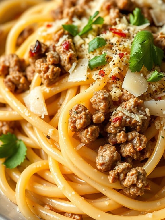 pork based creamy pasta dish