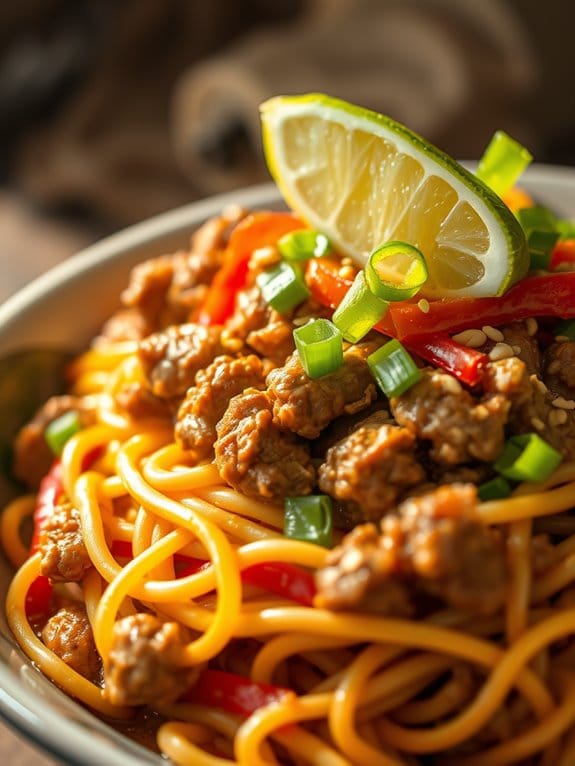 pork noodles with asian flavors