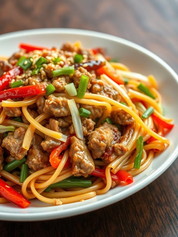 pork stir fried noodle dish