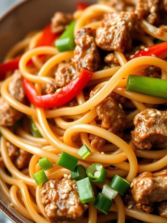 pork stir fried noodle dish
