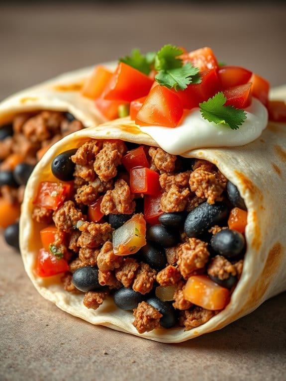 savory beef and bean burritos