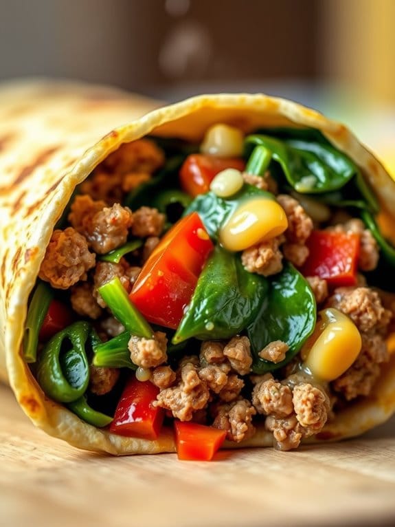 savory pork spinach wraps