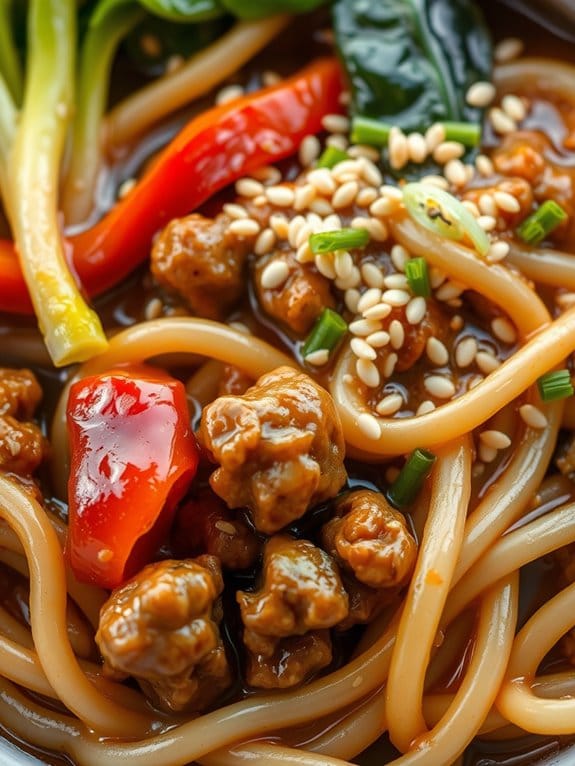savory sesame pork noodles
