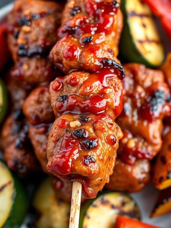 spicy sweet pork skewers