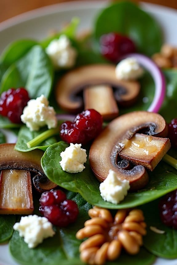 autumn spinach mushroom salad