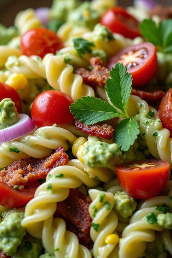 creamy avocado bacon pasta salad