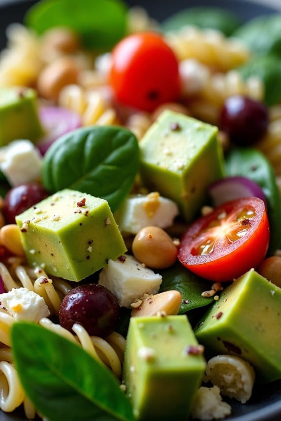 creamy avocado spinach pasta salad