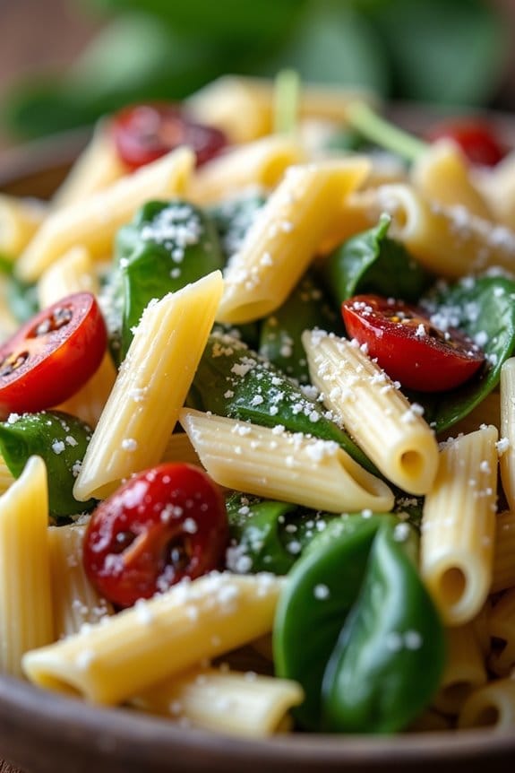creamy spinach artichoke pasta salad