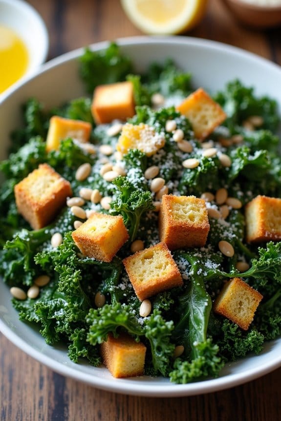kale caesar with pumpkin seeds