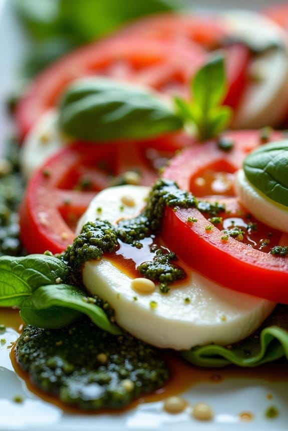 pesto drizzled caprese salad delight