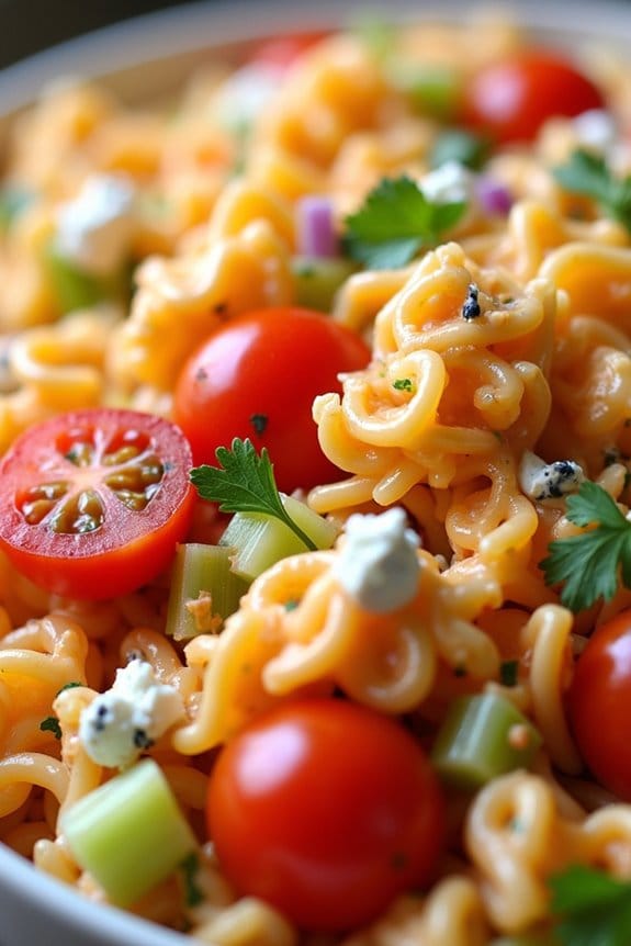 spicy buffalo chicken pasta salad