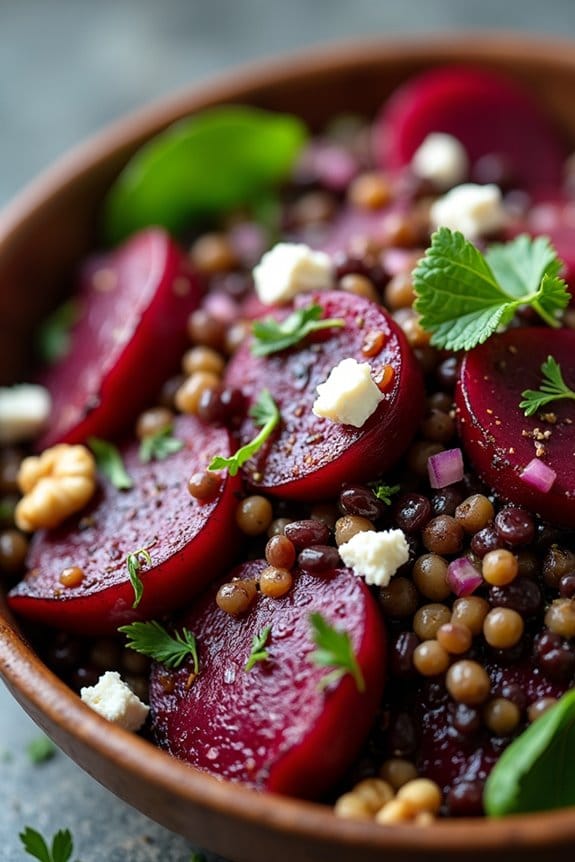 warm hearty beet lentil salad