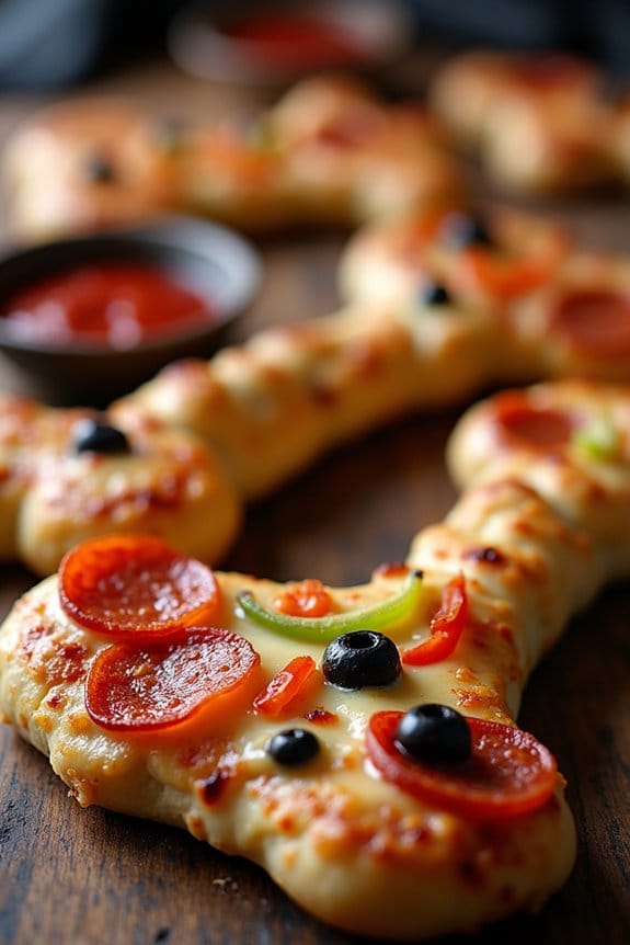 bone shaped halloween pizzas