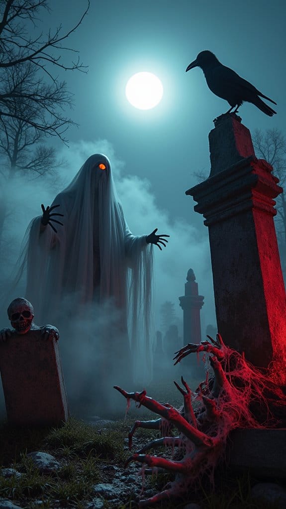 chilling graveyard with skeletons