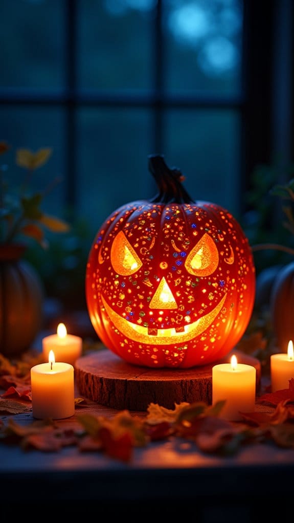 colorful glass pumpkin lanterns