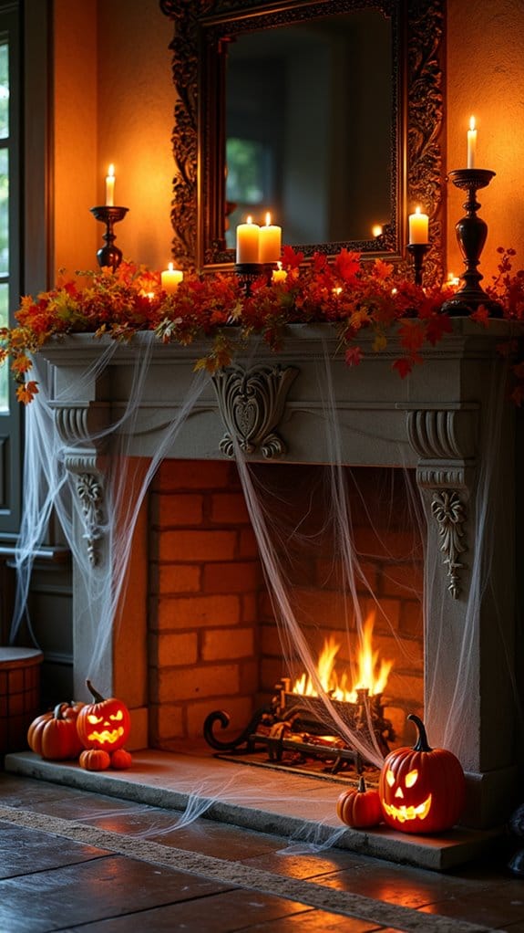 creepy cobweb fireplace decor