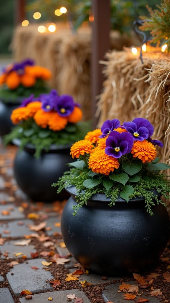 diy halloween cauldron planters