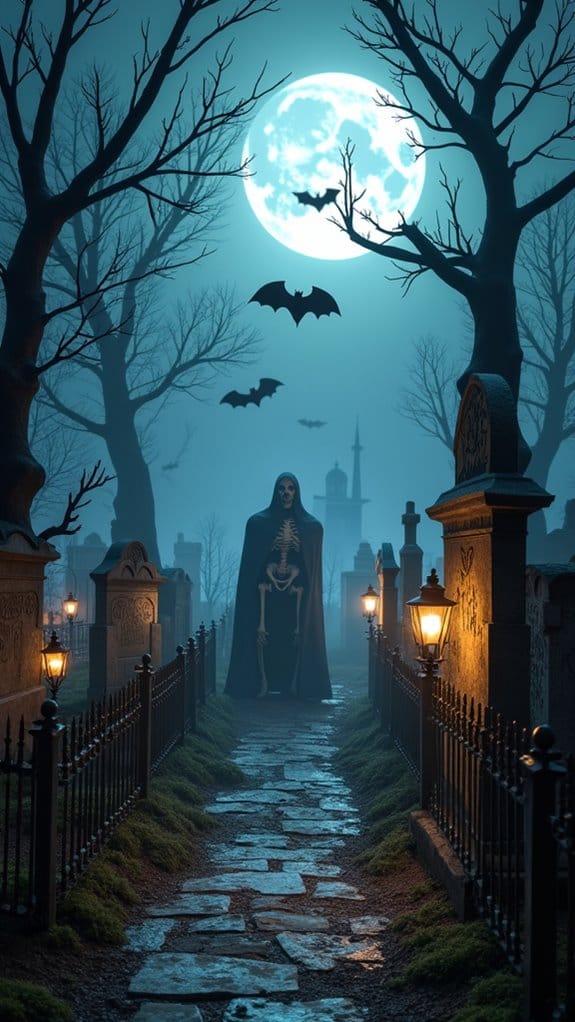 eerie graveyard halloween scene