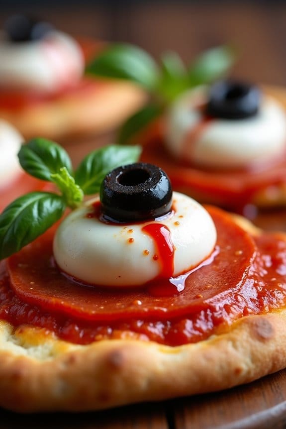 eerie halloween eyeball pizzas