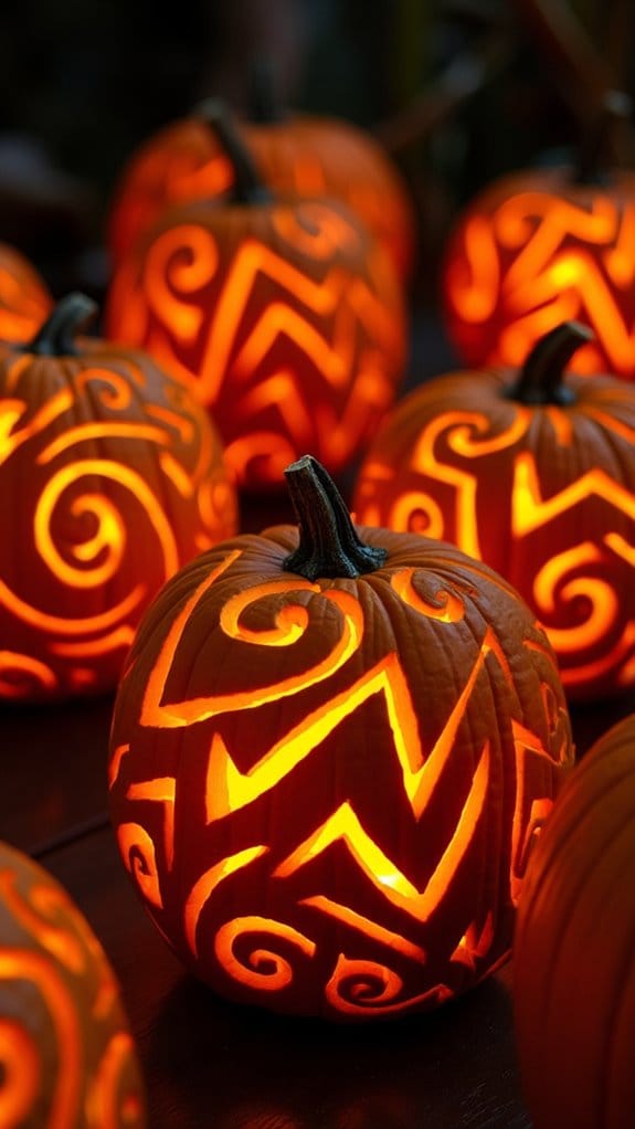 elegant geometric pumpkin carvings