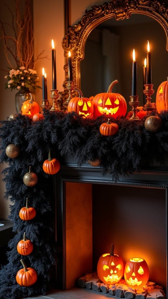 elegant halloween fireplace decor