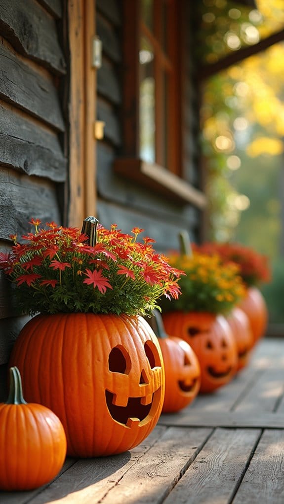 festive pumpkin flower planters