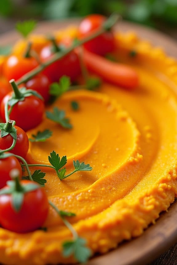 festive pumpkin hummus appetizer