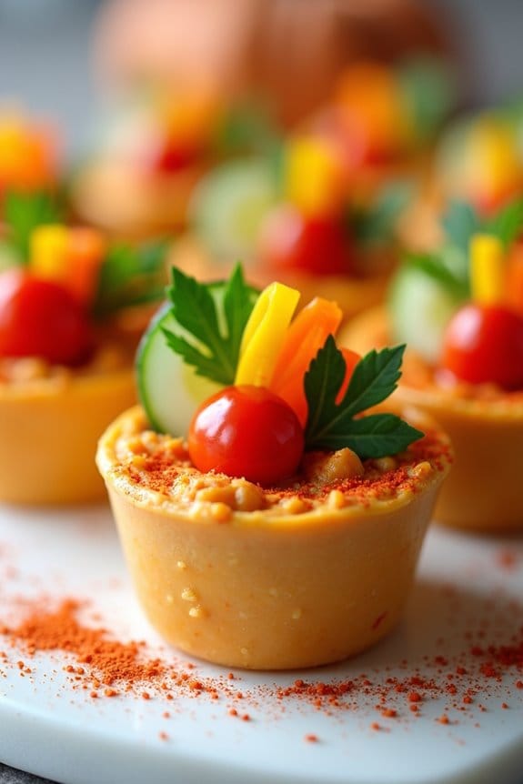 festive pumpkin hummus cups