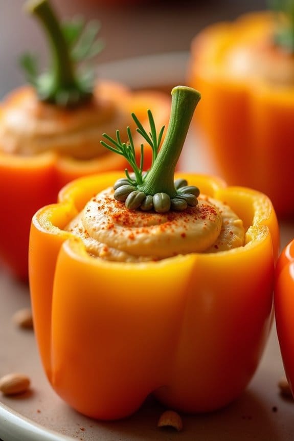 festive pumpkin hummus cups