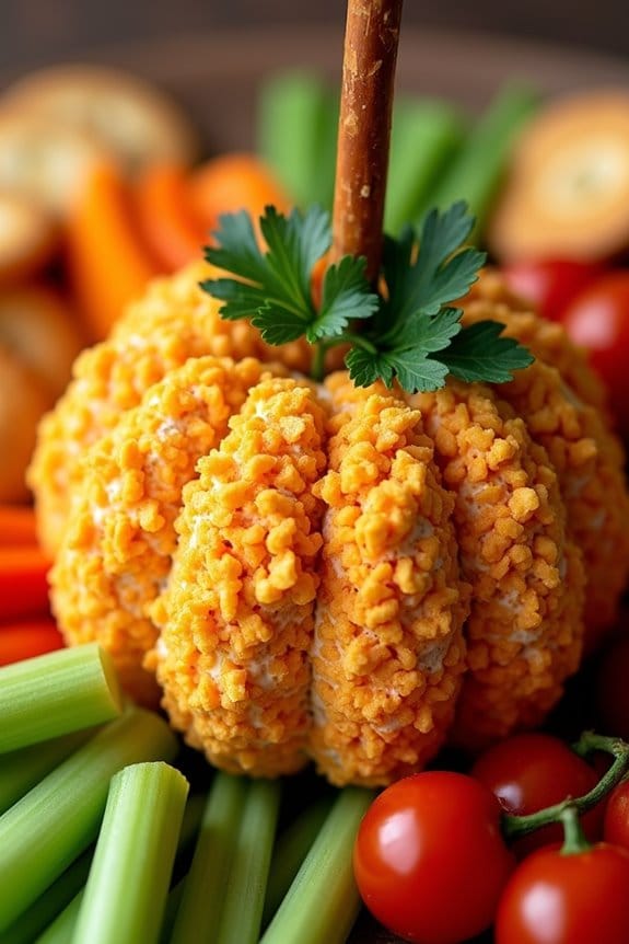 festive pumpkin shaped cheese ball