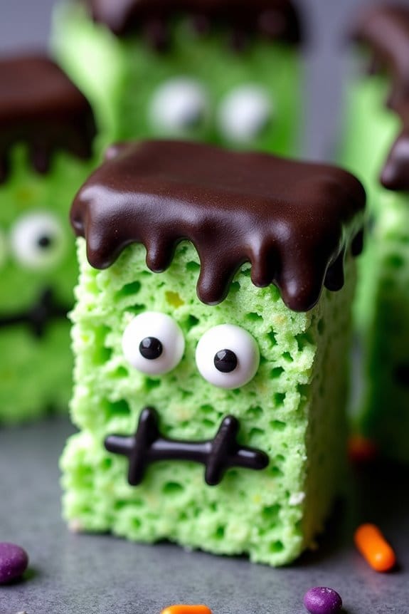 frankenstein themed rice krispie treats