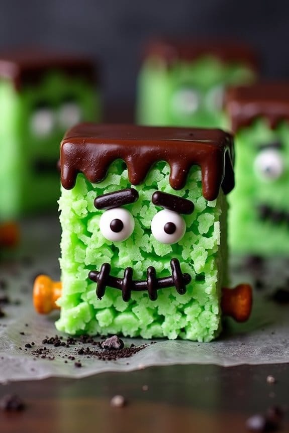 frankenstein themed rice krispie treats
