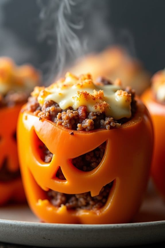 ghoulish halloween stuffed peppers
