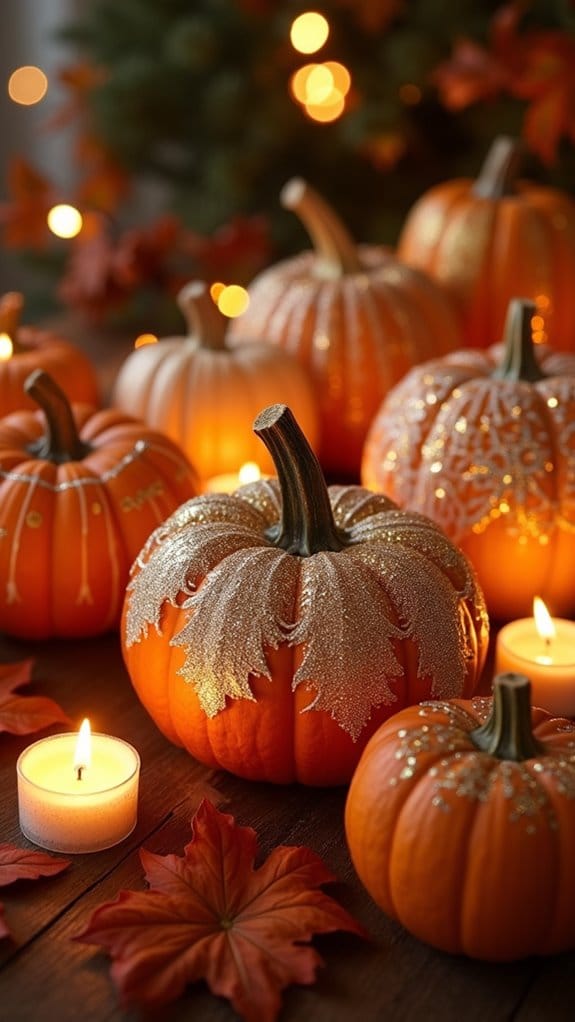 glittery pumpkins for decor