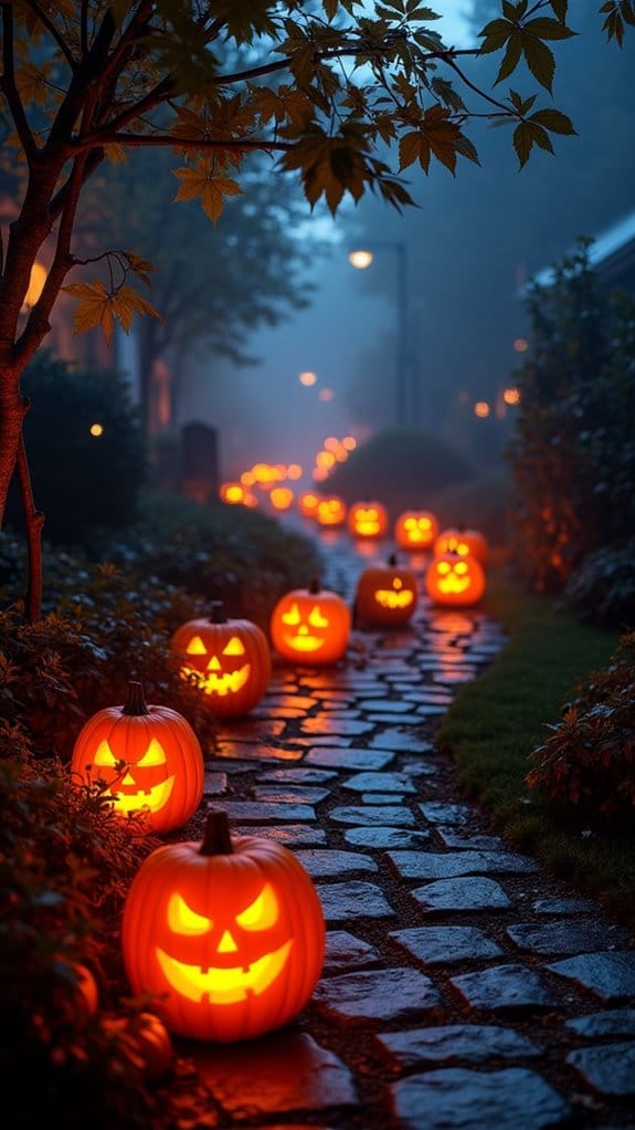 glowing carved pumpkin pathway