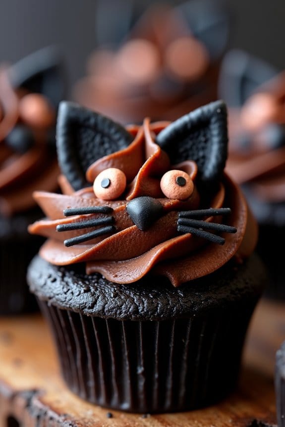halloween themed black cat cupcakes