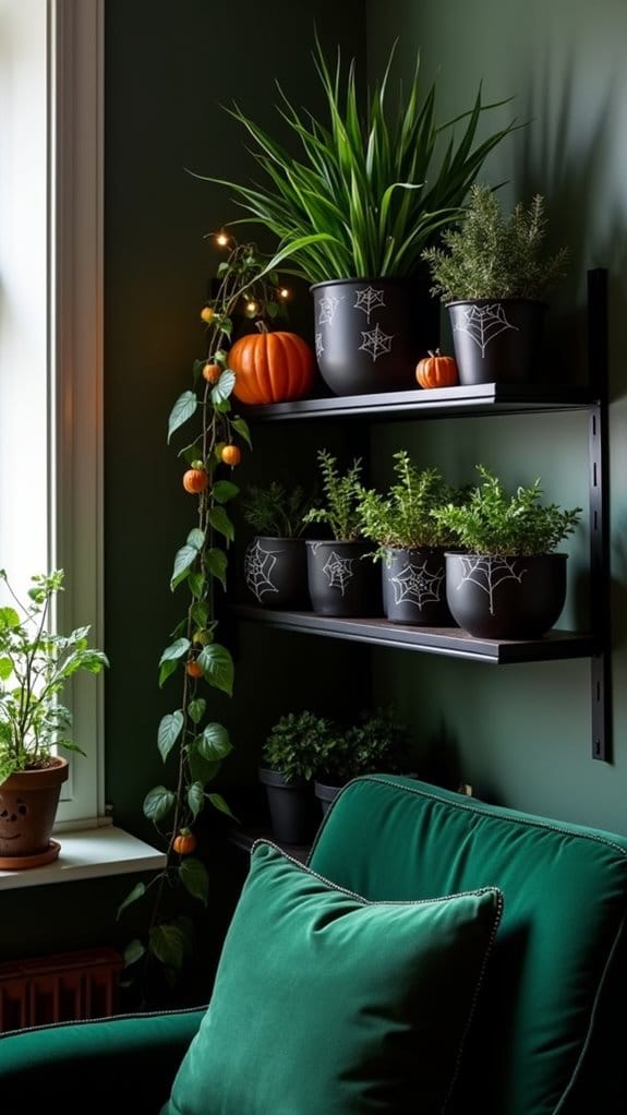halloween themed potted plant decor