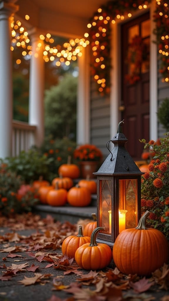 lantern and pumpkin decor