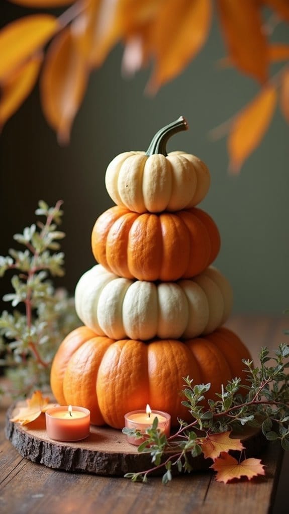 layered pumpkin display arrangement