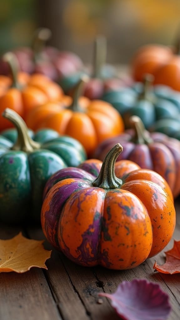 marbled paint pumpkin decorating