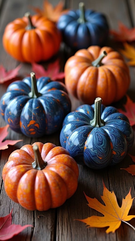 marbled pumpkins using nail polish