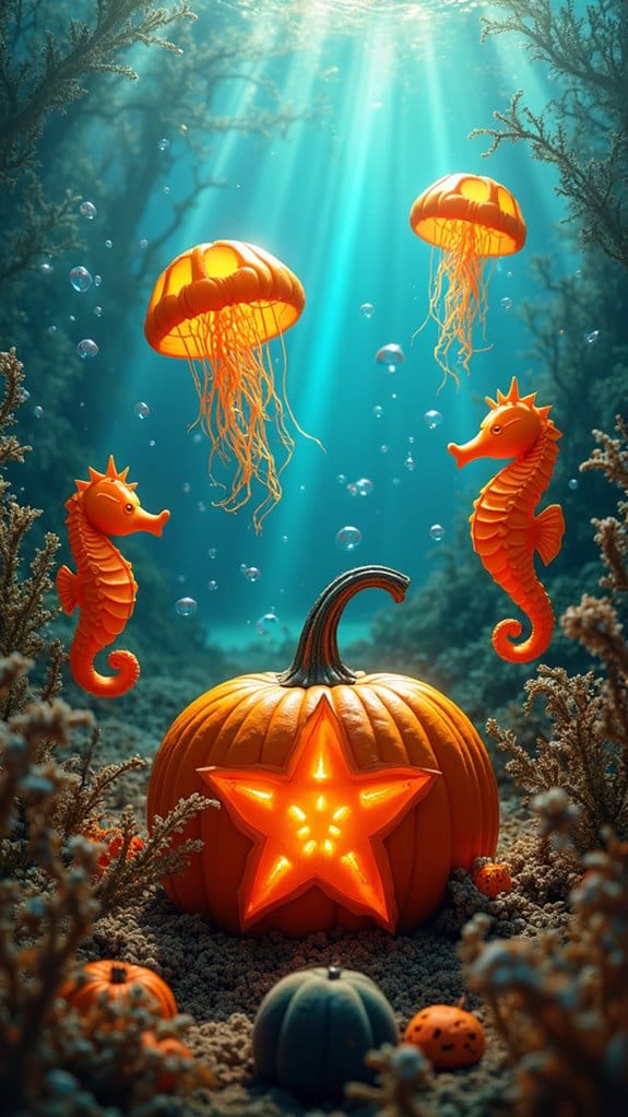 ocean inspired pumpkin carvings